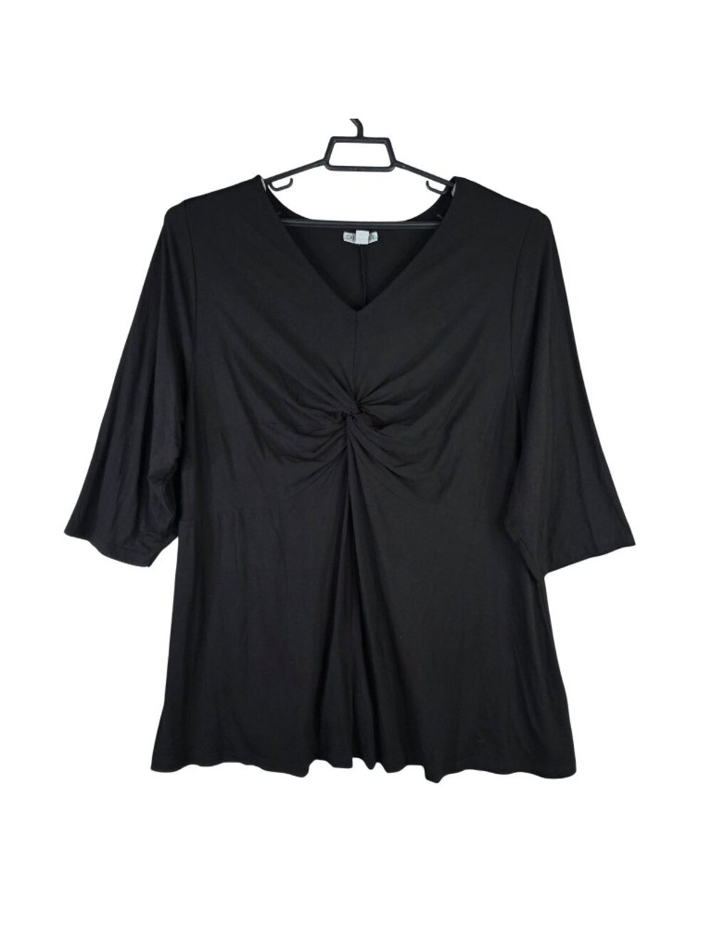 Womens Catherines Black Ruched Front 3/4 Sleeve Tunic Top Rayon Blend Stretch 2X